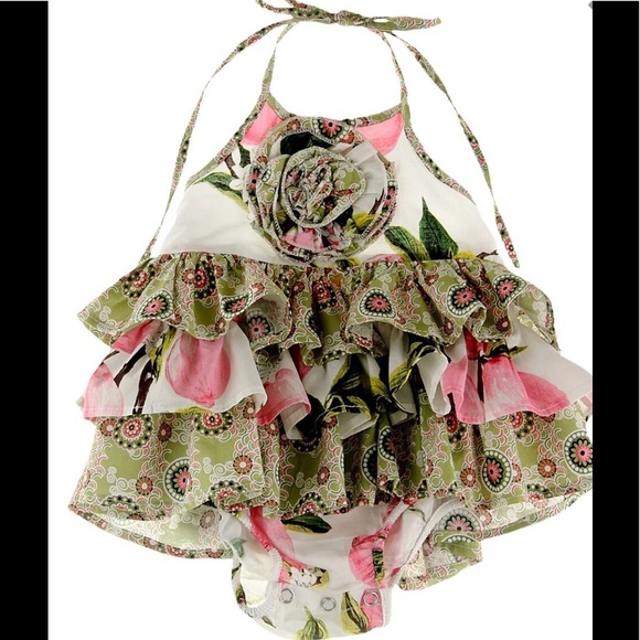 ▪️Peach Paisley Ruffle Tiered Bodysuit - Picture 2 of 3